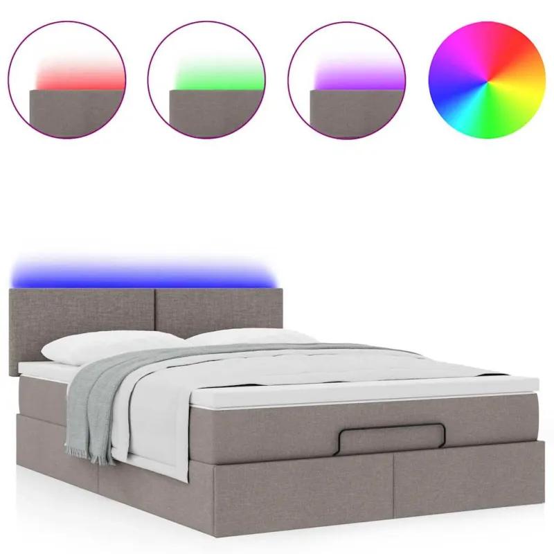 Osmanų lova su čiužiniu ir LED, taupe, 140x190cm, audinys