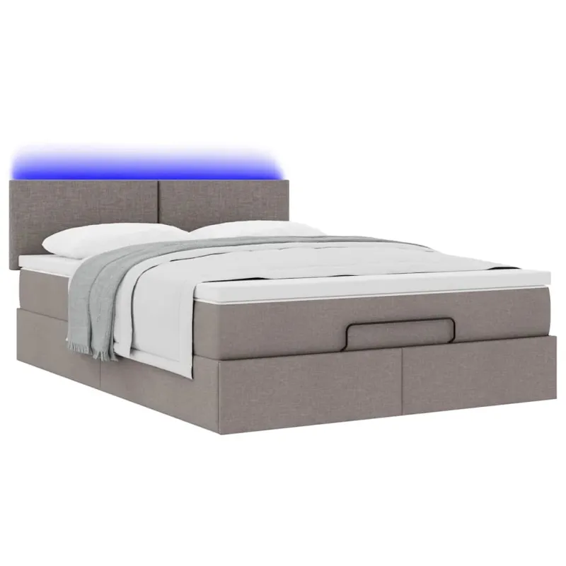 Osmanų lova su čiužiniu ir LED, taupe, 140x190cm, audinys
