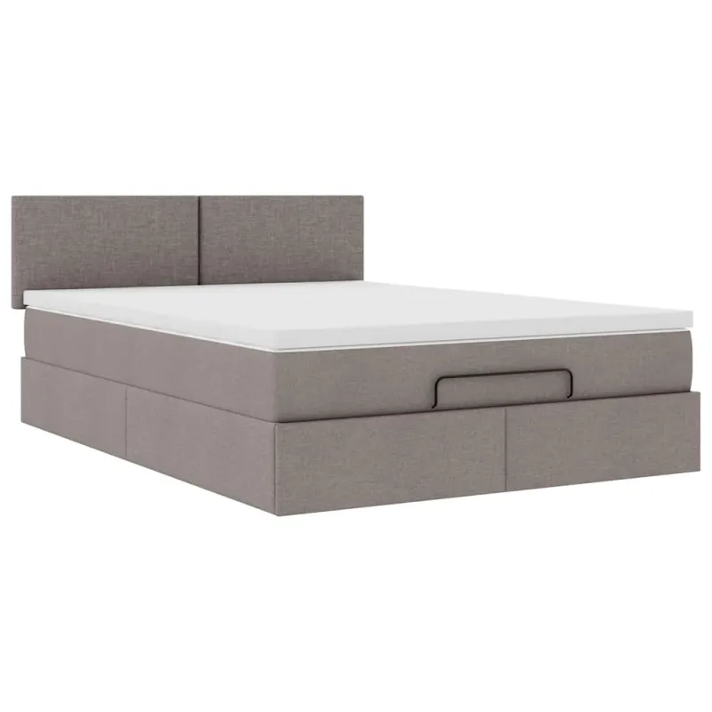 Osmanų lova su čiužiniu ir LED, taupe, 140x190cm, audinys
