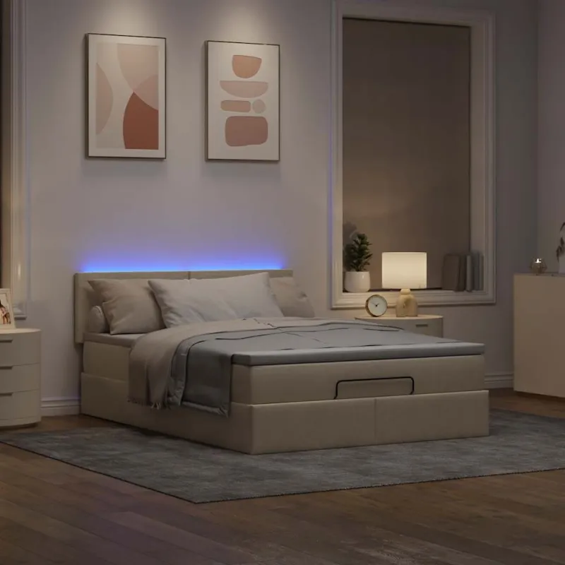 Osmanų lova su čiužiniu ir LED kreminiu 140x190cm audinys