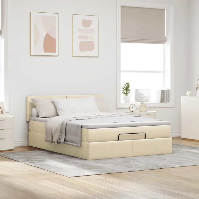 Osmanų lova su čiužiniu ir LED kreminiu 140x190cm audinys