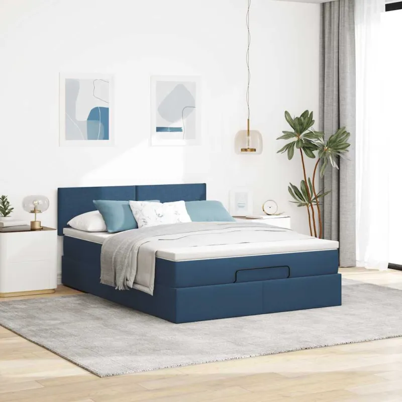 Osmanų lova su čiužiniu ir LED Mėlynas 140x190cm audinys