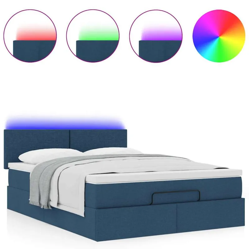 Osmanų lova su čiužiniu ir LED Mėlynas 140x190cm audinys