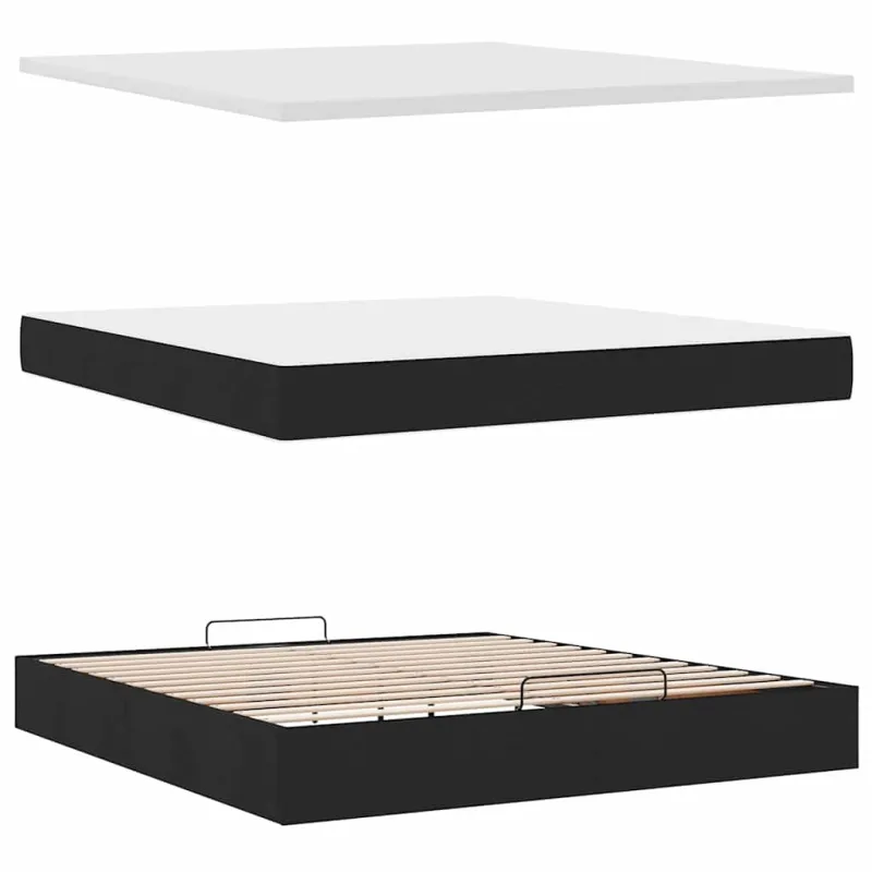 Osmanų lovos rėmas su čiužiniu, juodas, 160x200 cm, audinys