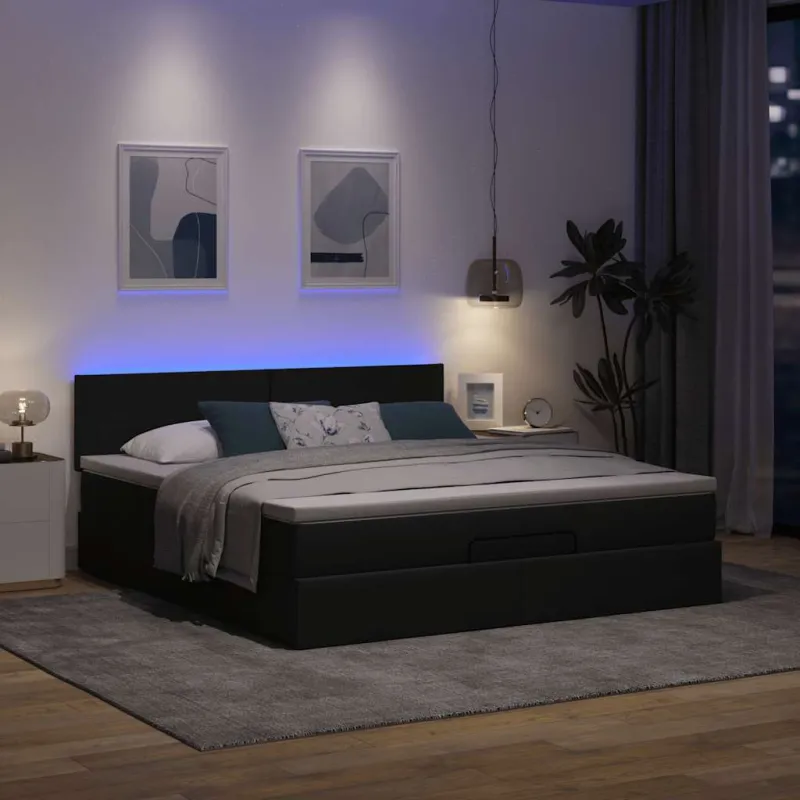 Osmanų lova su čiužiniu ir LED tamsiai pilkas 180x200cm audinys