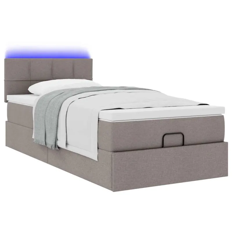 Osmanų lova su čiužiniu ir LED, taupe sp., 90x200cm, audinys