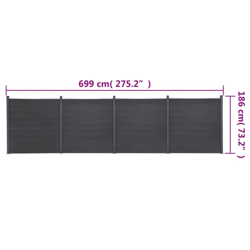 Tvoros segmento rinkinys, pilkos spalvos, 699x186cm, WPC