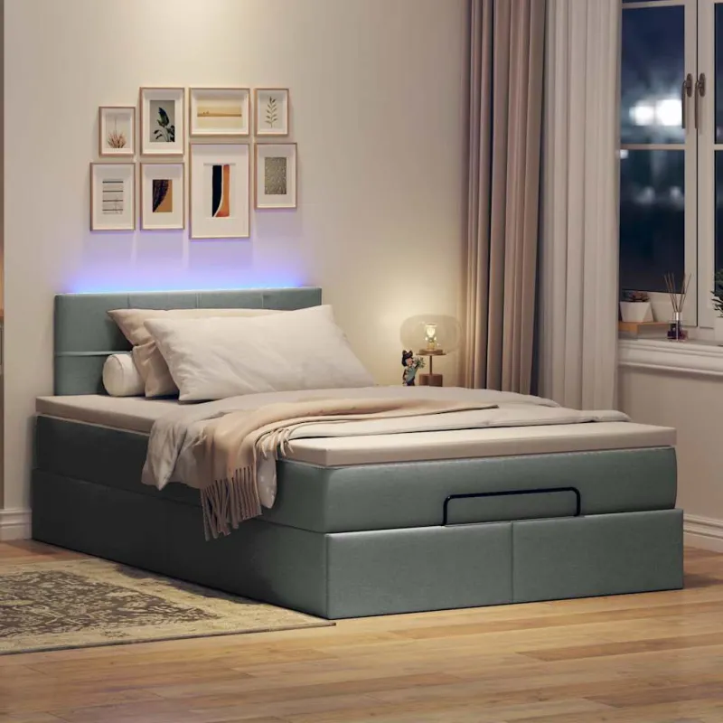 Osmanų lova su čiužiniu ir LED tamsiai pilkas 120x190cm audinys