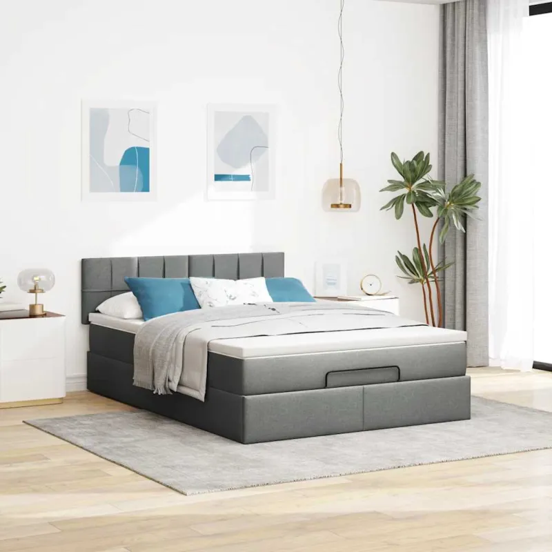 Osmanų lova su čiužiniu ir LED tamsiai pilka 140x190cm audinys
