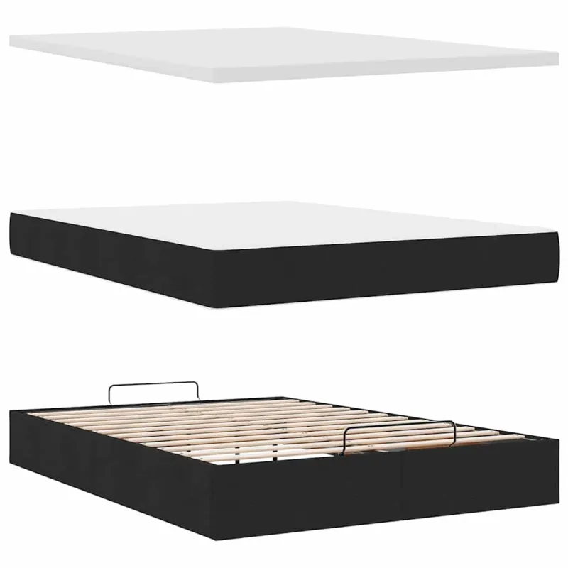 Osmanų lova su čiužiniu ir LED juodas 140x190cm audinys