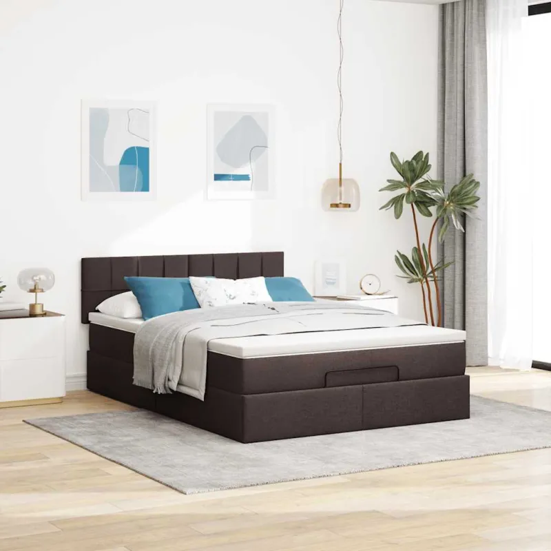 Osmanų lova su čiužiniu ir LED, rudas, 140x190cm, audinys