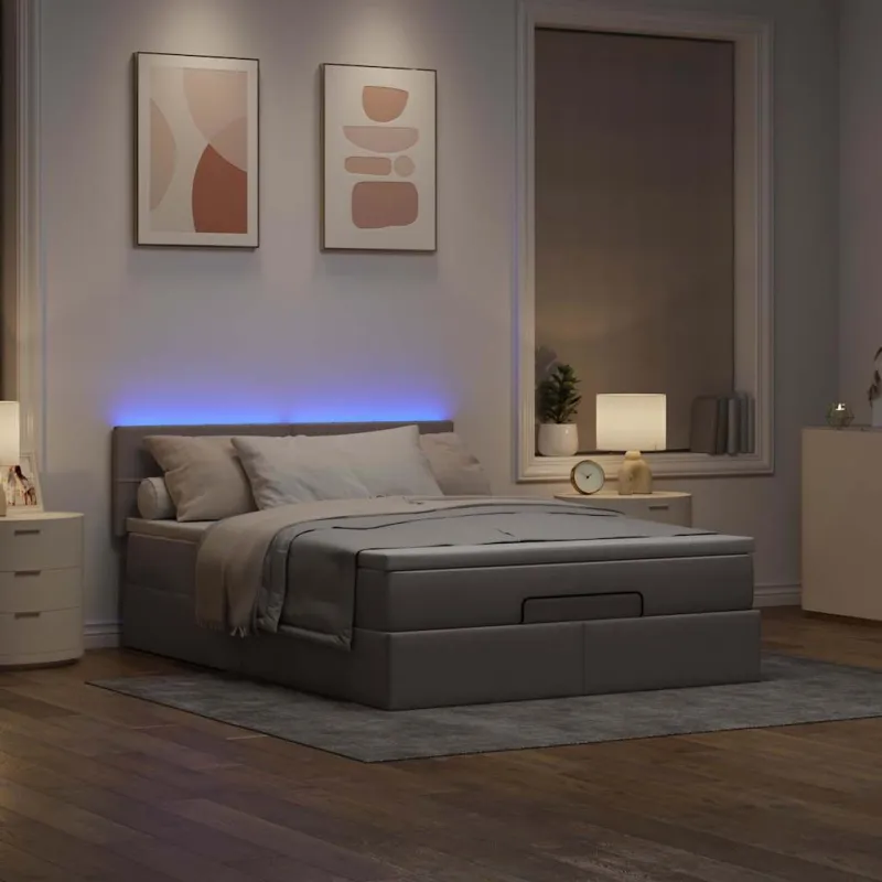 Osmanų lova su čiužiniu ir LED, taupe, 140x190cm, audinys