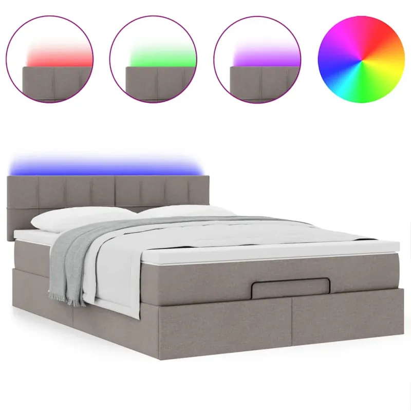 Osmanų lova su čiužiniu ir LED, taupe, 140x190cm, audinys