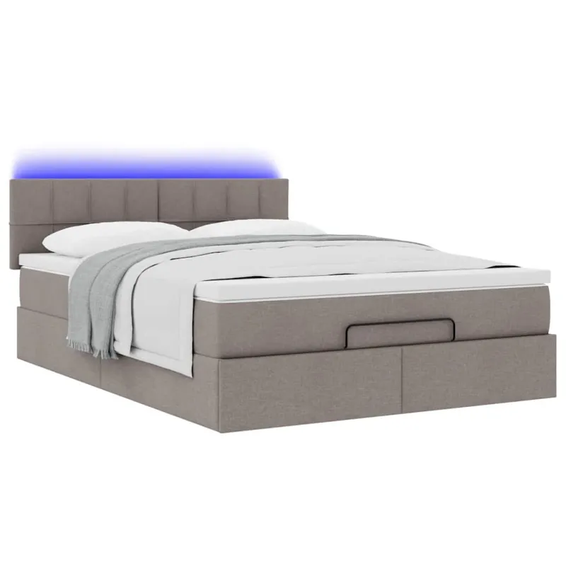 Osmanų lova su čiužiniu ir LED, taupe, 140x190cm, audinys