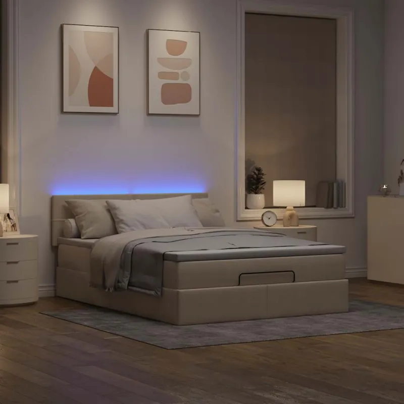 Osmanų lova su čiužiniu ir LED kreminiu 140x190cm audinys