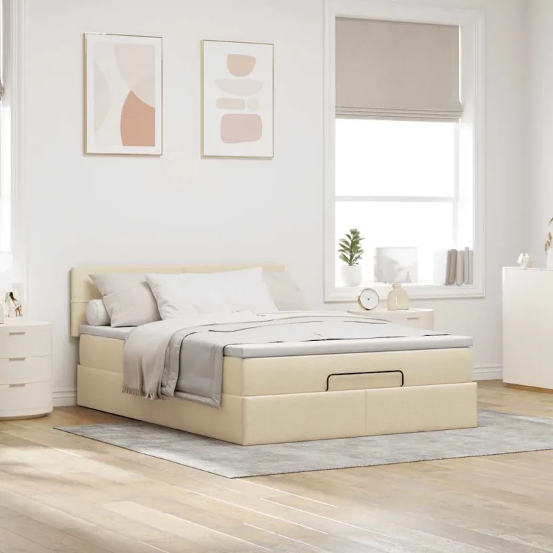 Osmanų lova su čiužiniu ir LED kreminiu 140x190cm audinys