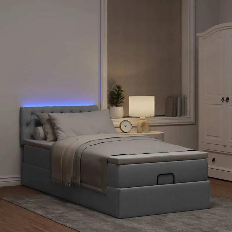 Osmanų lova su čiužiniu ir LED šviesiai pilkas 80x200cm audinys