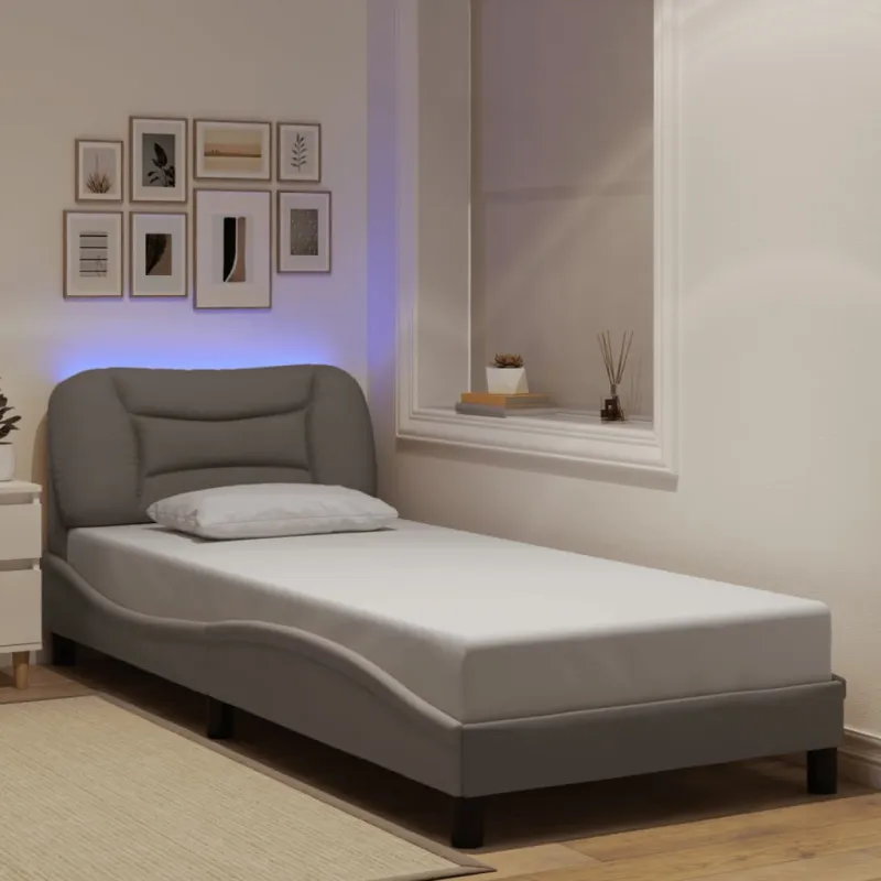 Lovos rėmas su LED be čiužinio, Hvar, taupe, 90x190 cm, audinys