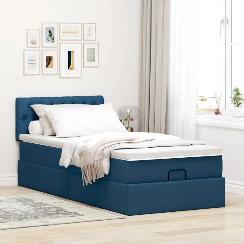 Osmanų lova su čiužiniu ir LED lemputėmis Mėlynas 90x200 cm