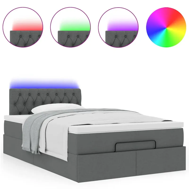 Osmanų lova su čiužiniu ir LED tamsiai pilkas 120x190cm audinys