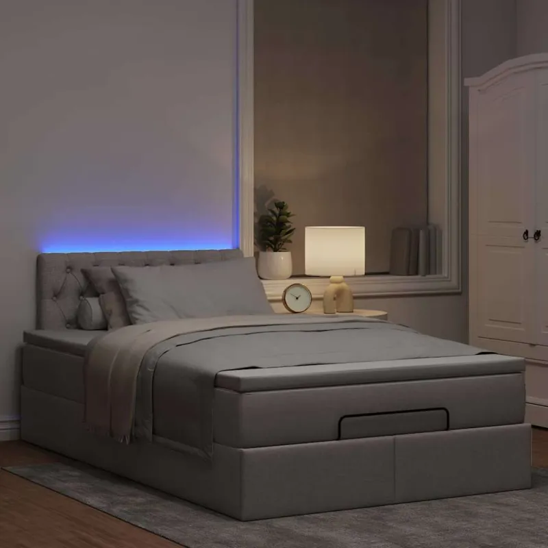 Osmanų lova su čiužiniu ir LED, taupe sp., 120x190cm, audinys