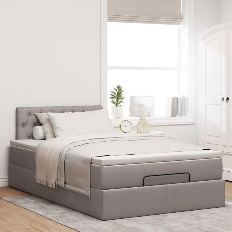 Osmanų lova su čiužiniu ir LED, taupe sp., 120x190cm, audinys