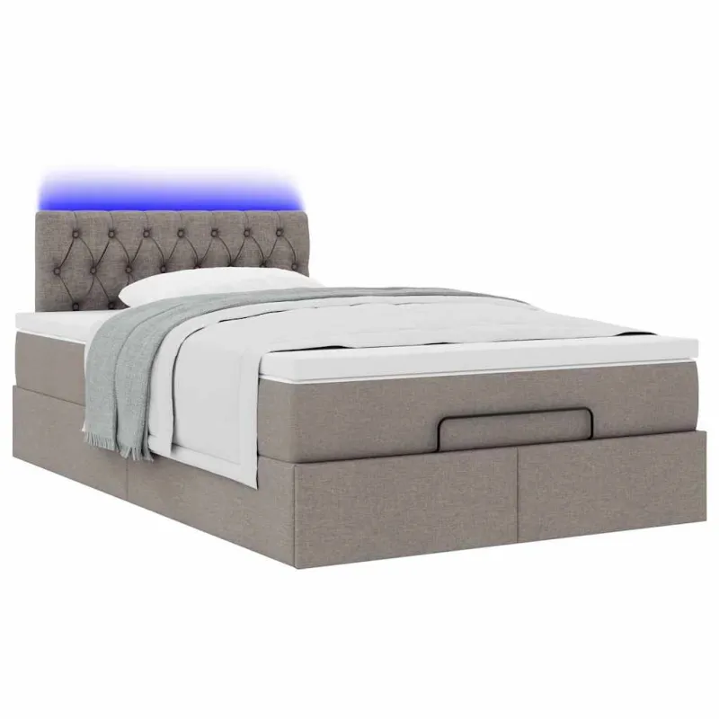 Osmanų lova su čiužiniu ir LED, taupe sp., 120x190cm, audinys