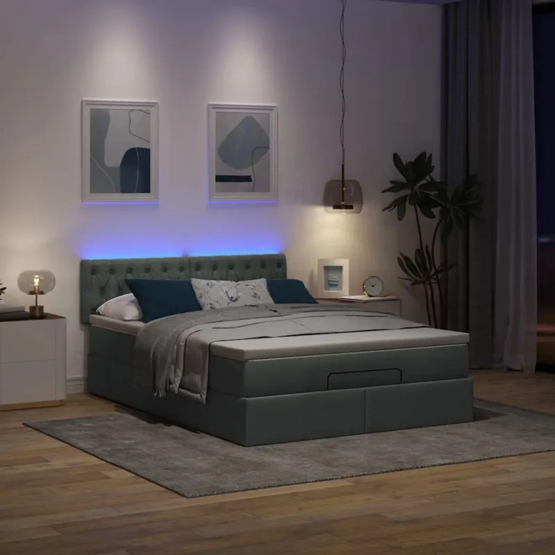 Osmanų lova su čiužiniu ir LED tamsiai pilka 140x190cm audinys