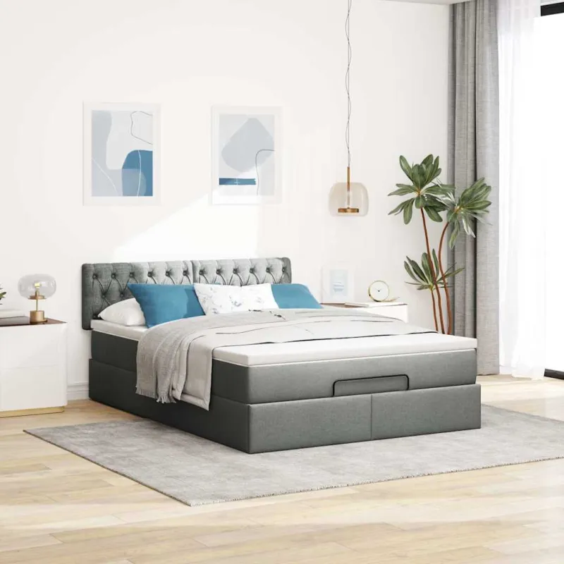 Osmanų lova su čiužiniu ir LED tamsiai pilka 140x190cm audinys