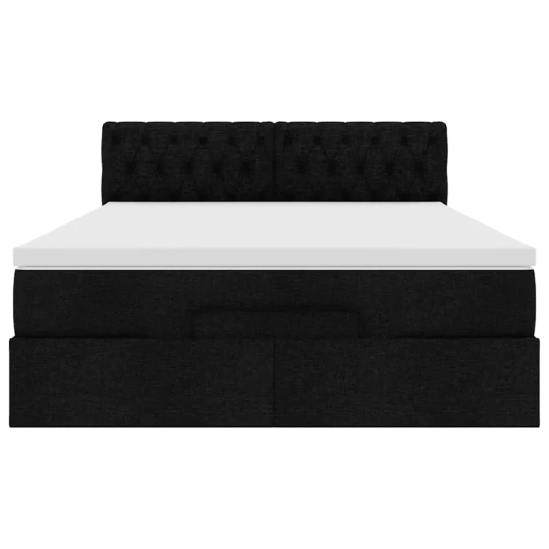 Osmanų lova su čiužiniu ir LED juodas 140x190cm audinys