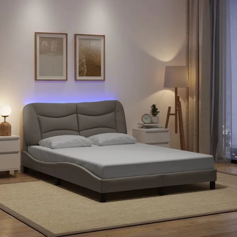 Lovos rėmas su LED be čiužinio, Hvar, taupe spalvos, 140x190cm, audinys