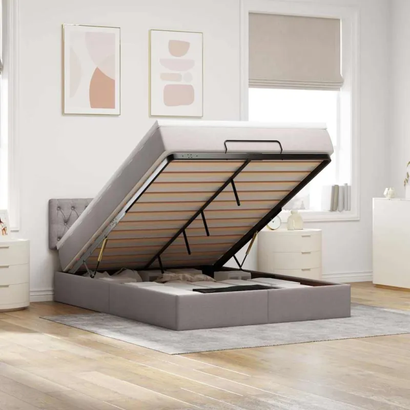 Osmanų lova su čiužiniu ir LED, taupe, 140x190cm, audinys