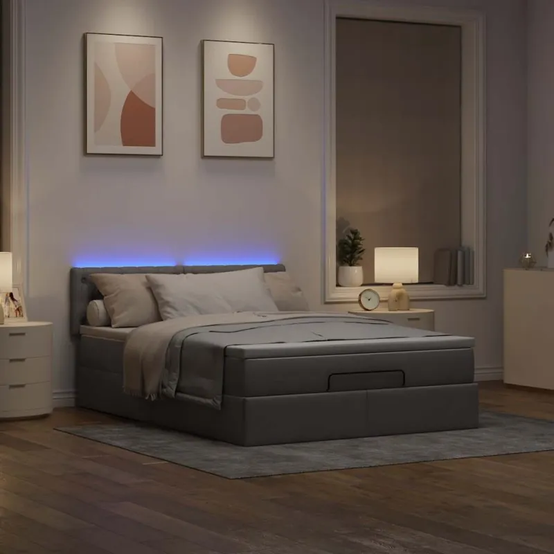 Osmanų lova su čiužiniu ir LED, taupe, 140x190cm, audinys
