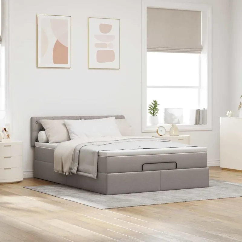 Osmanų lova su čiužiniu ir LED, taupe, 140x190cm, audinys