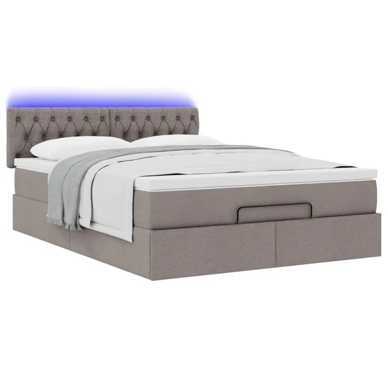 Osmanų lova su čiužiniu ir LED, taupe, 140x190cm, audinys