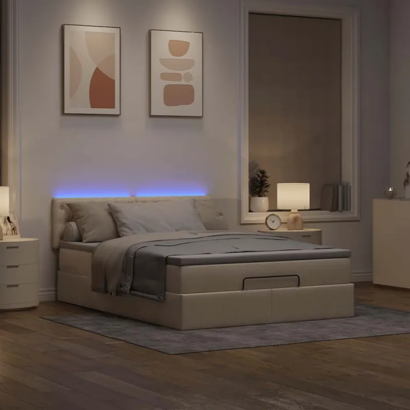Osmanų lova su čiužiniu ir LED kreminiu 140x190cm audinys