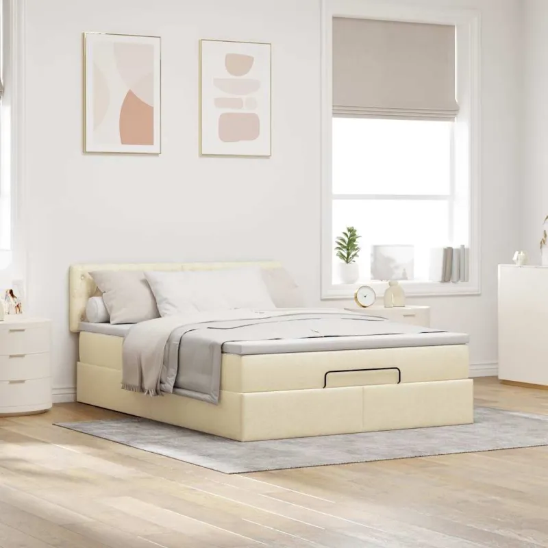Osmanų lova su čiužiniu ir LED kreminiu 140x190cm audinys