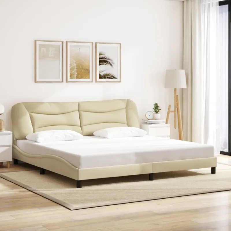 Lovos rėmas su LED be čiužinio, Hvar, kreminės spalvos, 200x200cm, audinys