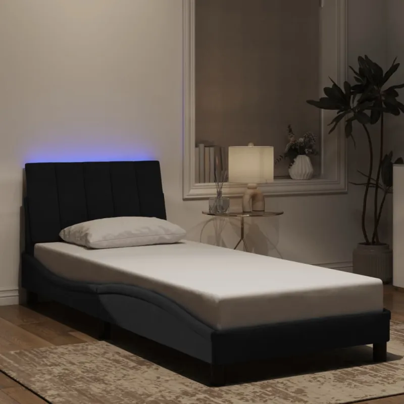 Lovos rėmas su LED be čiužinio, Hanko, juodos spalvos, 80x200cm, aksomas