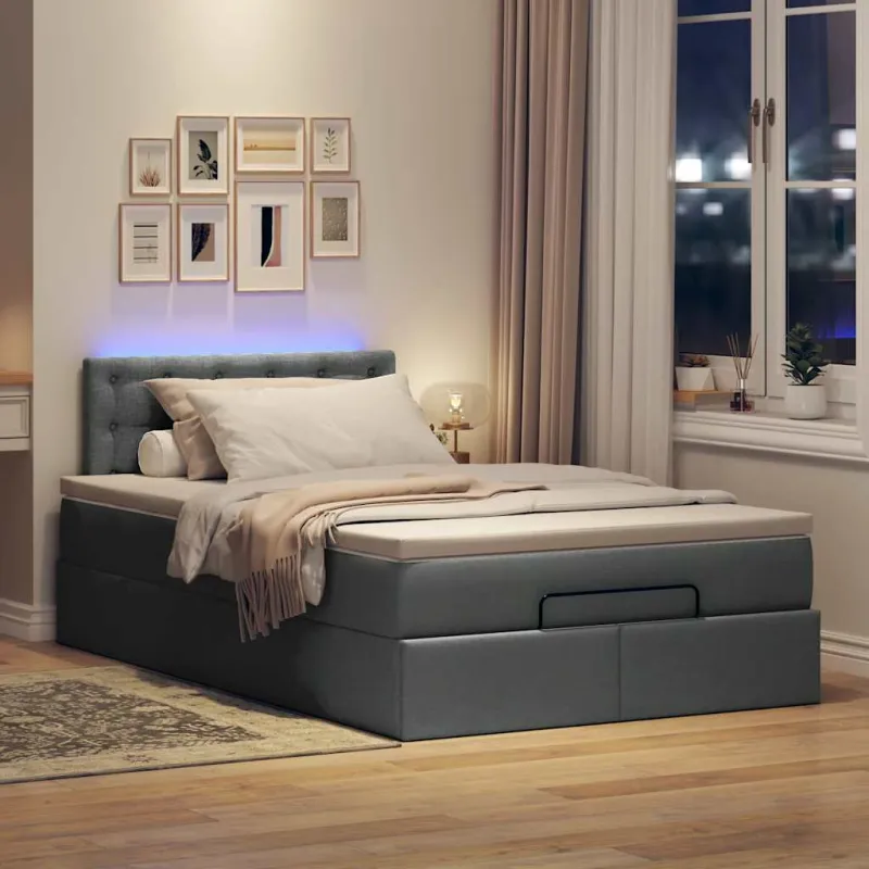 Osmanų lova su čiužiniu ir LED tamsiai pilkas 120x190cm audinys