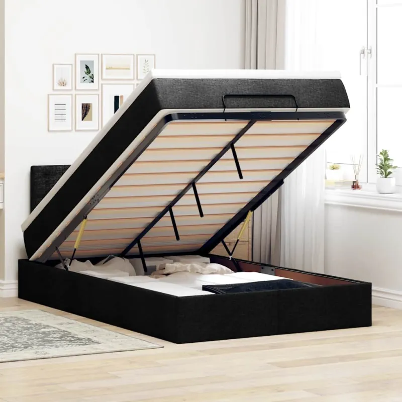 Osmanų lova su čiužiniu ir LED, juodas, 120x190cm, audinys