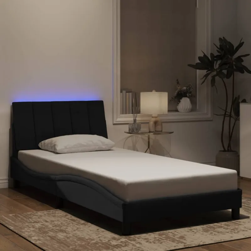 Lovos rėmas su LED be čiužinio, Hanko, juodos spalvos, 100x200cm, aksomas