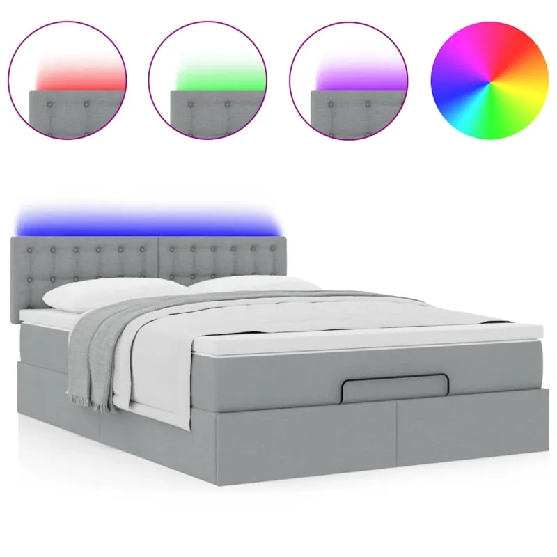 Osmanų lova su čiužiniu ir LED šviesiai pilka 140x190cm audinys