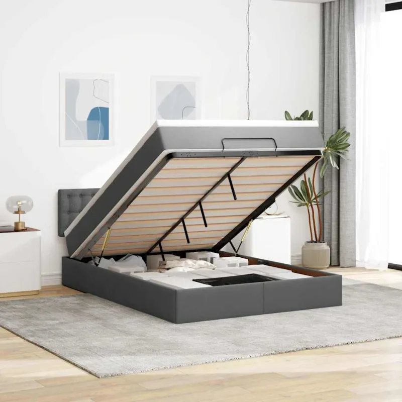 Osmanų lova su čiužiniu ir LED tamsiai pilka 140x190cm audinys