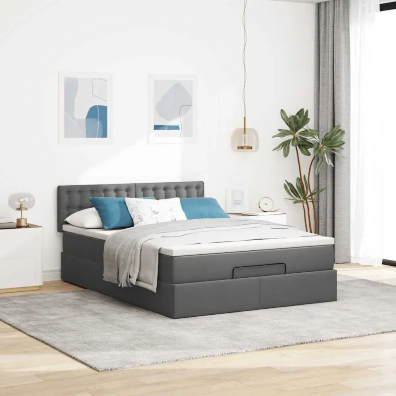 Osmanų lova su čiužiniu ir LED tamsiai pilka 140x190cm audinys