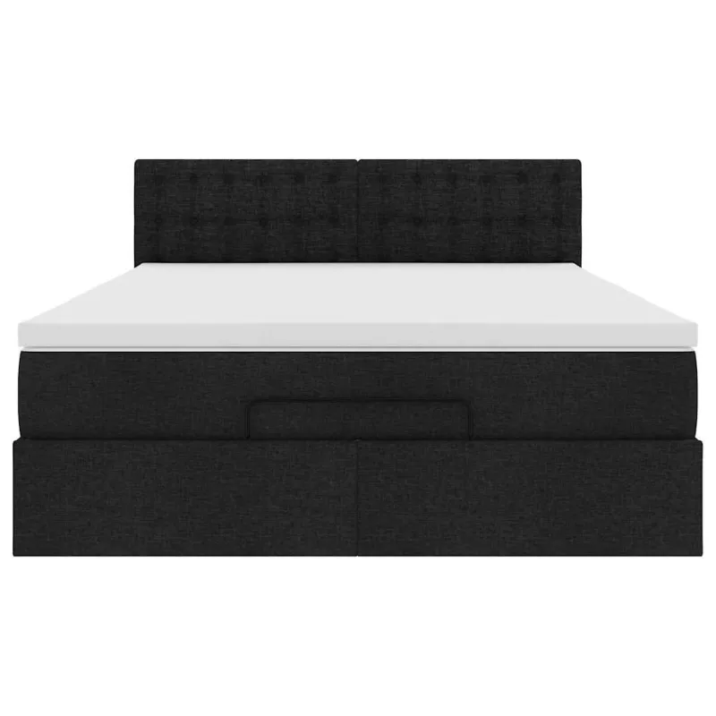 Osmanų lova su čiužiniu ir LED juodas 140x190cm audinys