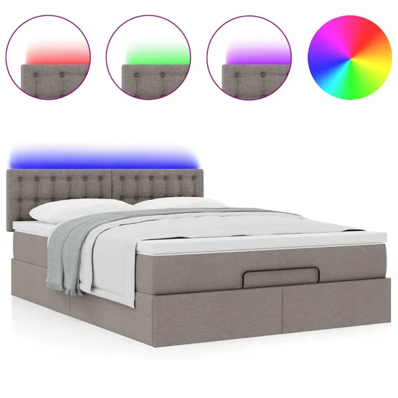 Osmanų lova su čiužiniu ir LED, taupe, 140x190cm, audinys