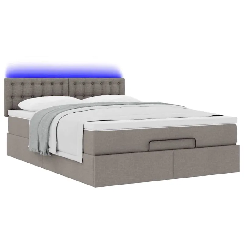 Osmanų lova su čiužiniu ir LED, taupe, 140x190cm, audinys
