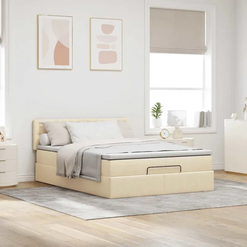 Osmanų lova su čiužiniu ir LED kreminiu 140x190cm audinys
