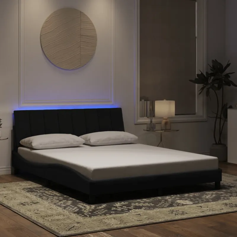 Lovos rėmas su LED be čiužinio, Hanko, juodos spalvos, 160x200cm, aksomas